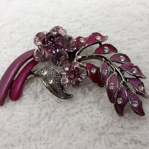 Vtg Pink Crystal Bouquet flowers clear Rhinestones